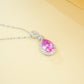 S925 Sterling Silver Lab Padparadscha Teardrop Halo Necklace, Date Premium for Women - Photo 3