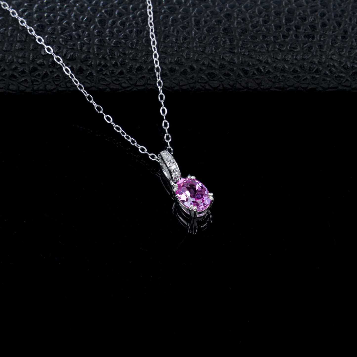 Gentle Pink Sapphire 925 Silver Necklace, Diamond Chain Valentines - Photo 3