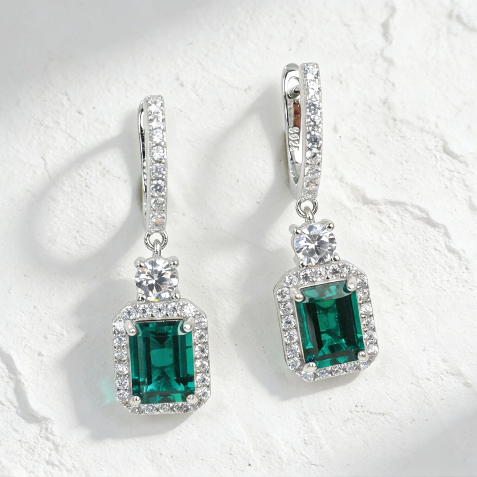 925 Sterling Silver Lab Emerald Earrings, Sparkly Premium for Women - Photo 1