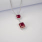 Square Pigeon Blood Ruby Pendant Necklace S925 Silver Diamond - Photo 3