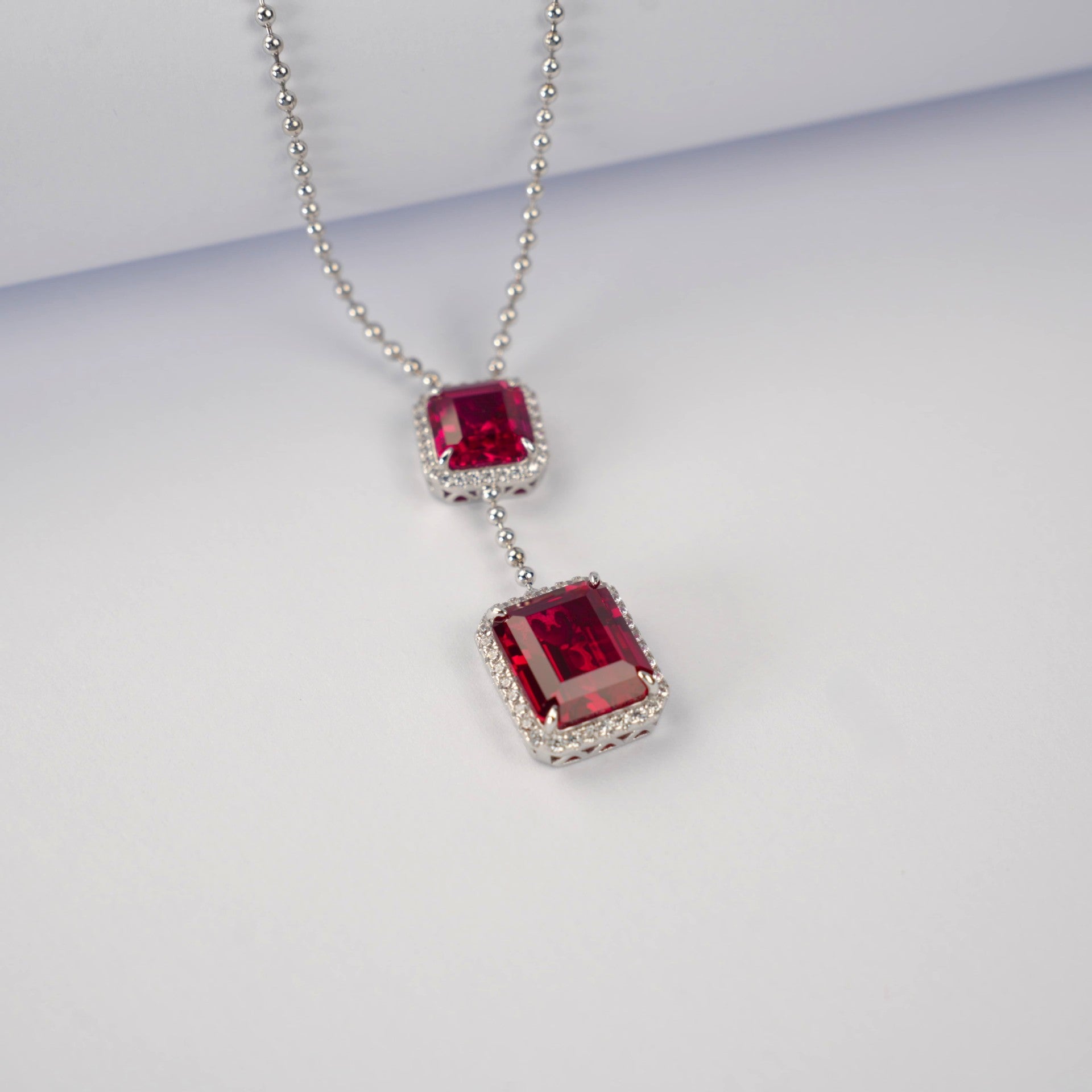 Square Pigeon Blood Ruby Pendant Necklace S925 Silver Diamond - Photo 3