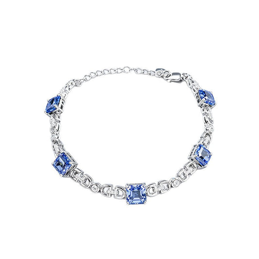 S925 Silver Square Cornflower Sapphire Bracelet, Geometric Chain Jewellery - Photo 5