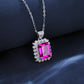 S925 Sterling Silver Lab Ruby Emerald-Cut Pendant Choker Necklace, Premium - Photo 3