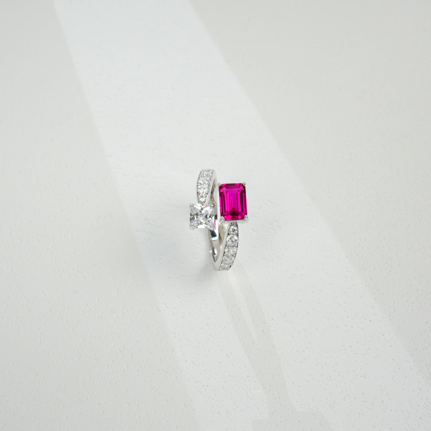 925 Sterling Silver Lab Ruby Emerald-Cut Ring - Photo 3