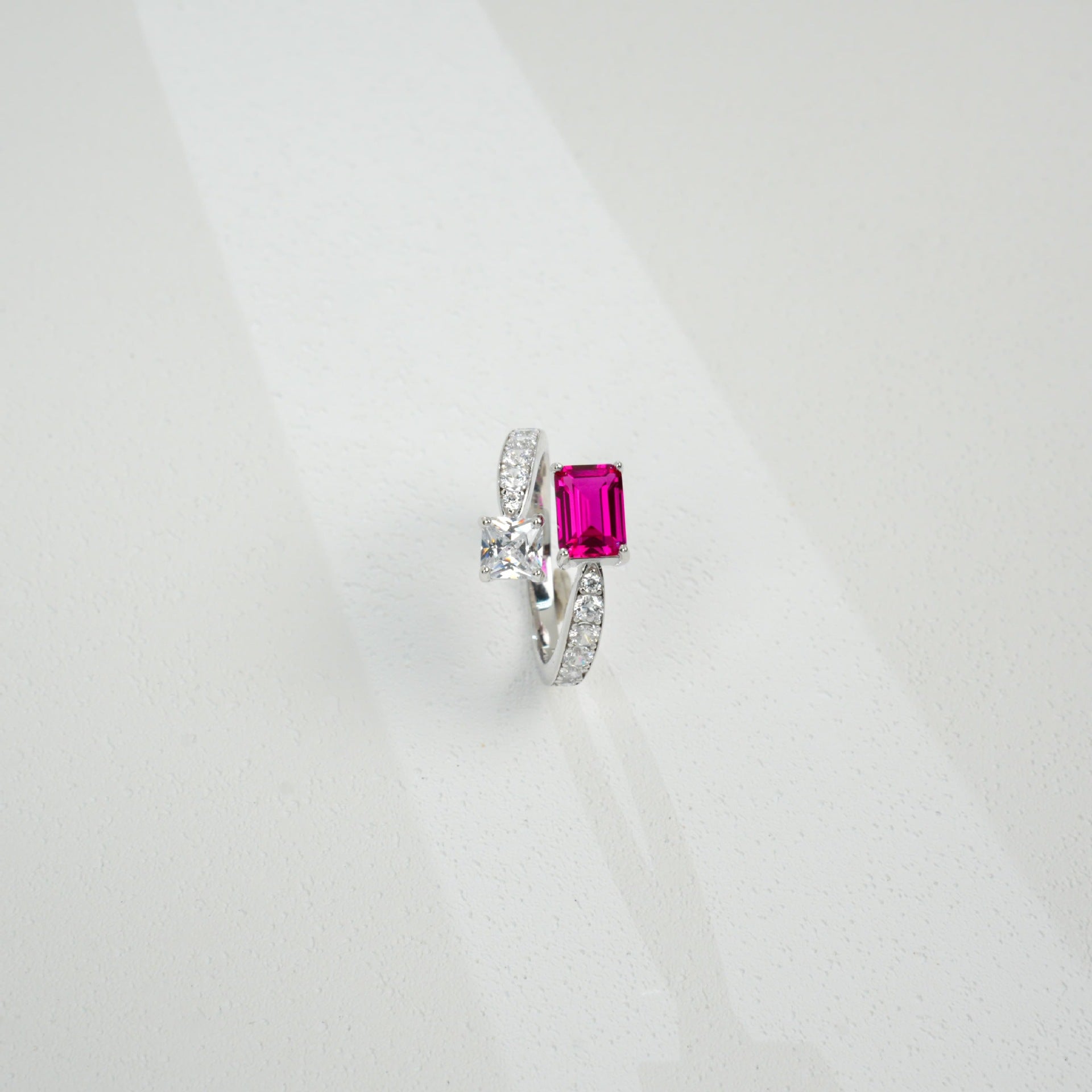 925 Sterling Silver Lab Ruby Emerald-Cut Ring - Photo 3