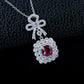 Lab Ruby Sugarloaf Pendant S925 Rhodium-Plated Bow, Choker Necklace - Photo 1