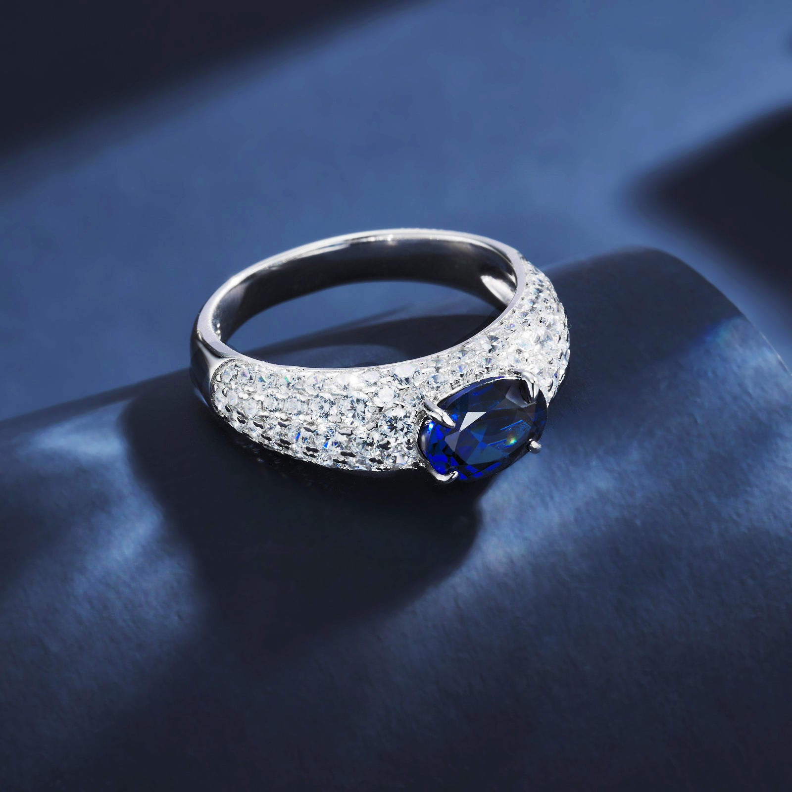Lab Sapphire Ring S925 Sterling Silver Full Diamond - Photo 4