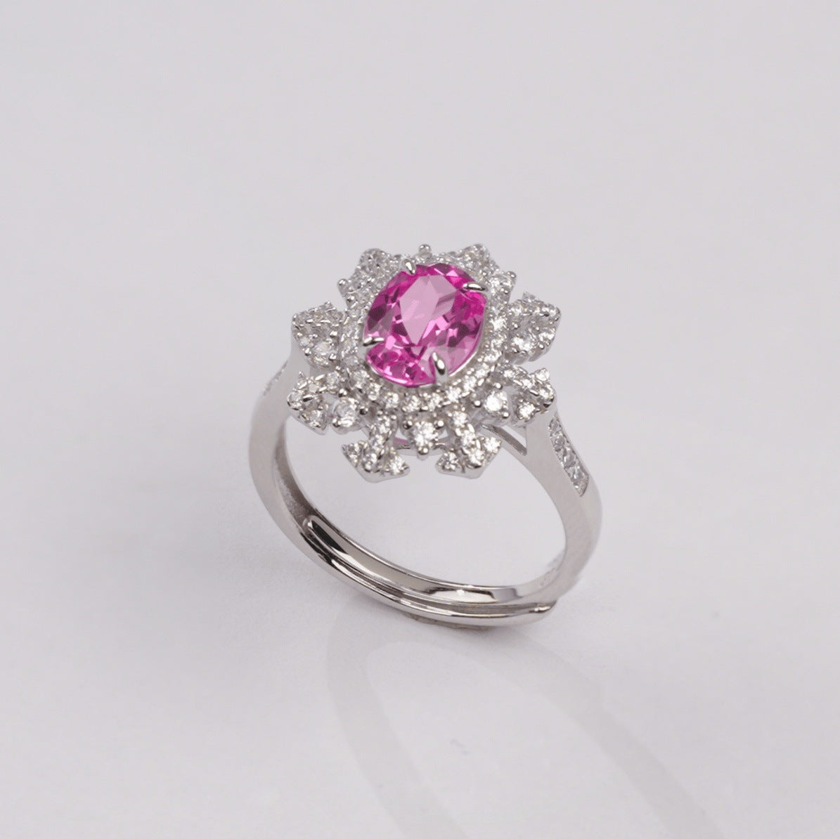 S925 Sterling Silver Lab Gemstone Snowflake Pave Open Ring, Premium Versatile - Photo 3