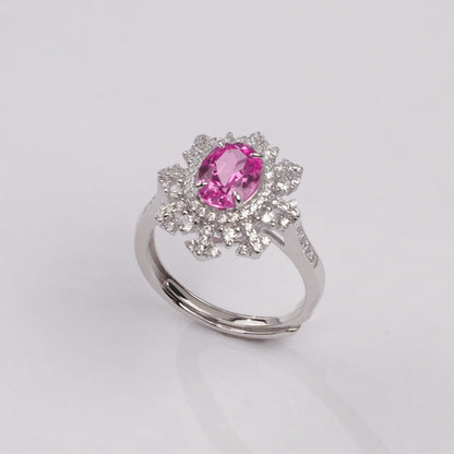 S925 Sterling Silver Lab Gemstone Snowflake Pave Open Ring, Premium Versatile - Photo 3
