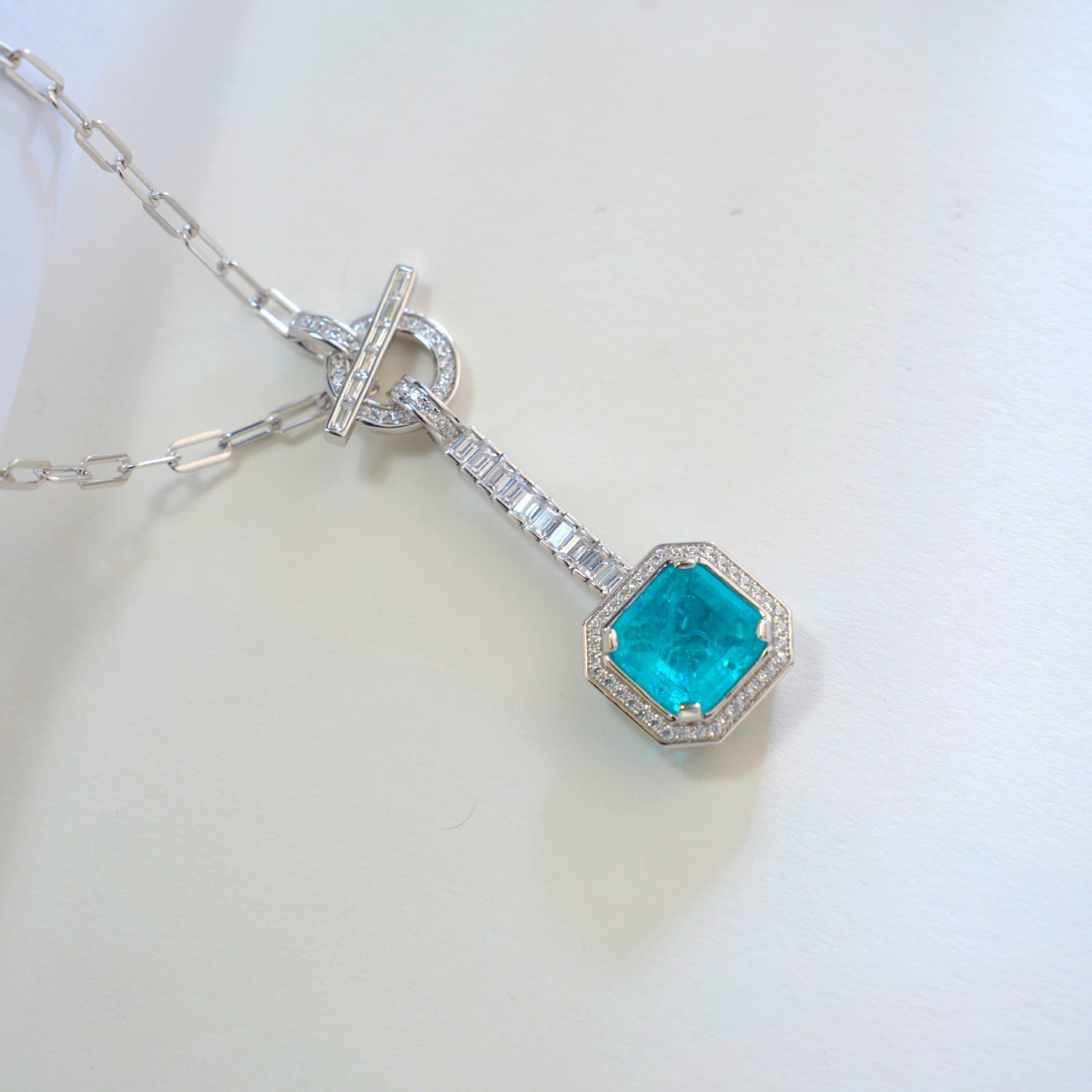 S925 Sterling Silver Paraiba Square Gemstone Pave Halo Pendant Necklace, Premium Versatile for Women - Photo 4
