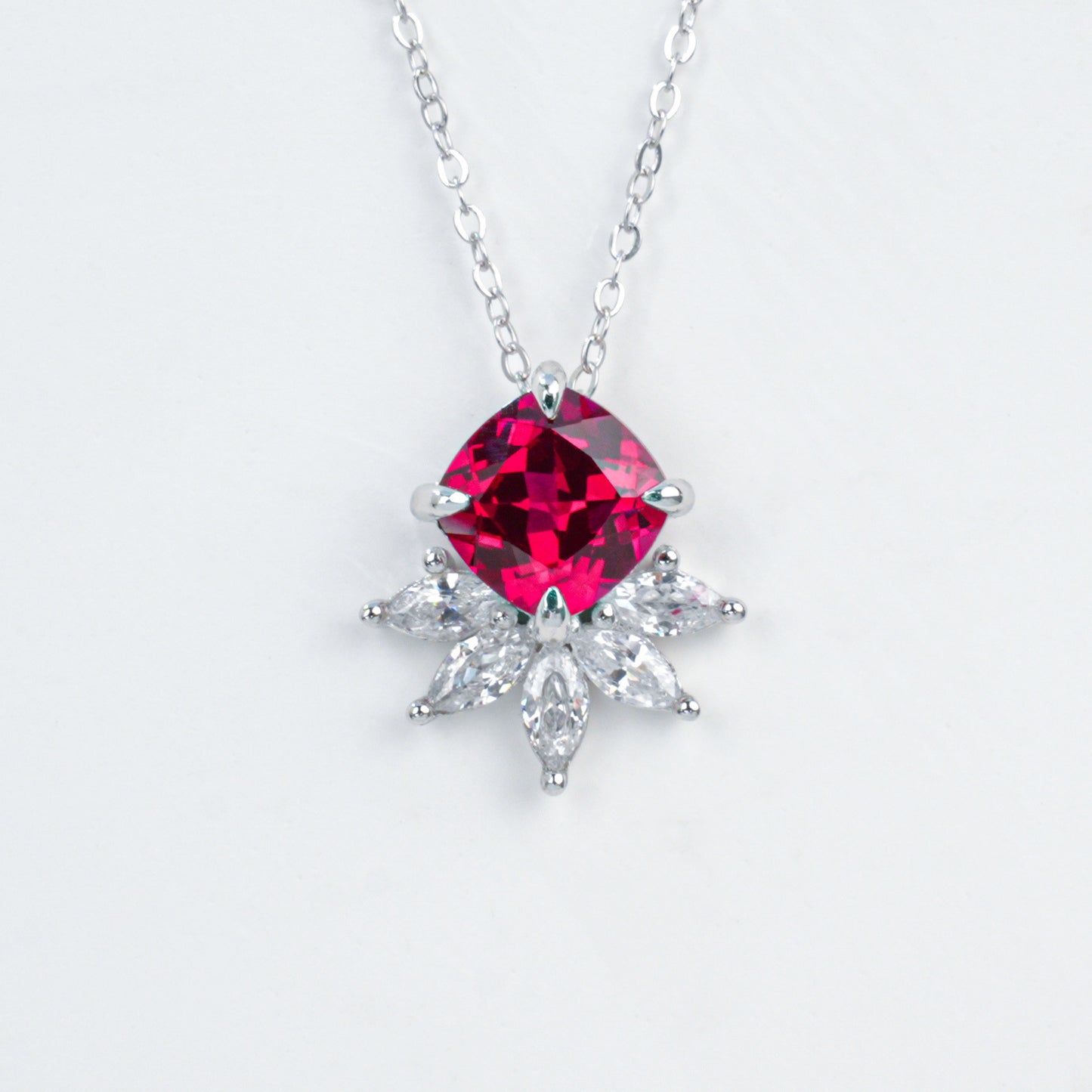 925 Sterling Silver Lab Ruby Flower Choker Necklace, Designer Versatile for Women - Photo 6