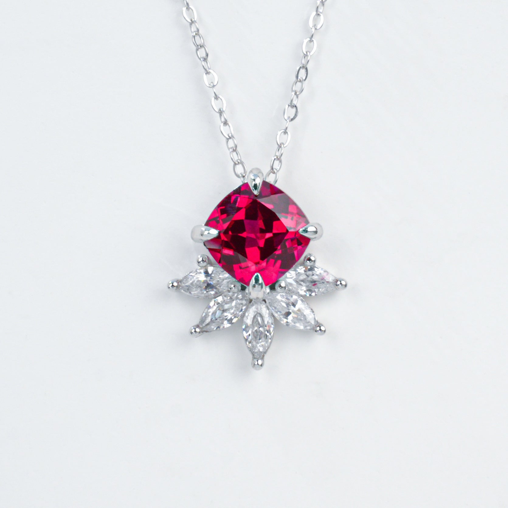 925 Sterling Silver Lab Ruby Flower Choker Necklace, Designer Versatile for Women - Photo 6