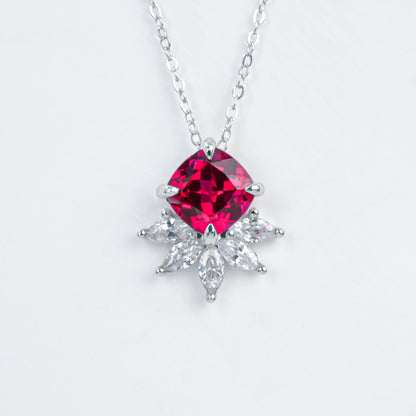 925 Sterling Silver Lab Ruby Flower Choker Necklace, Designer Versatile for Women - Photo 6