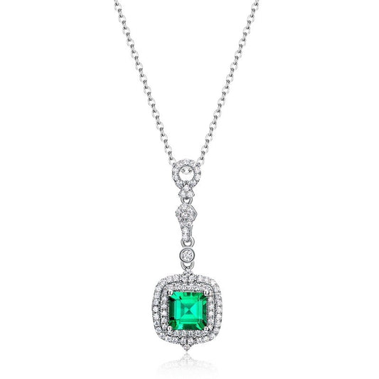 S925 Sterling Silver Lab Emerald Square Pave Choker Necklace, for Women - Photo 5
