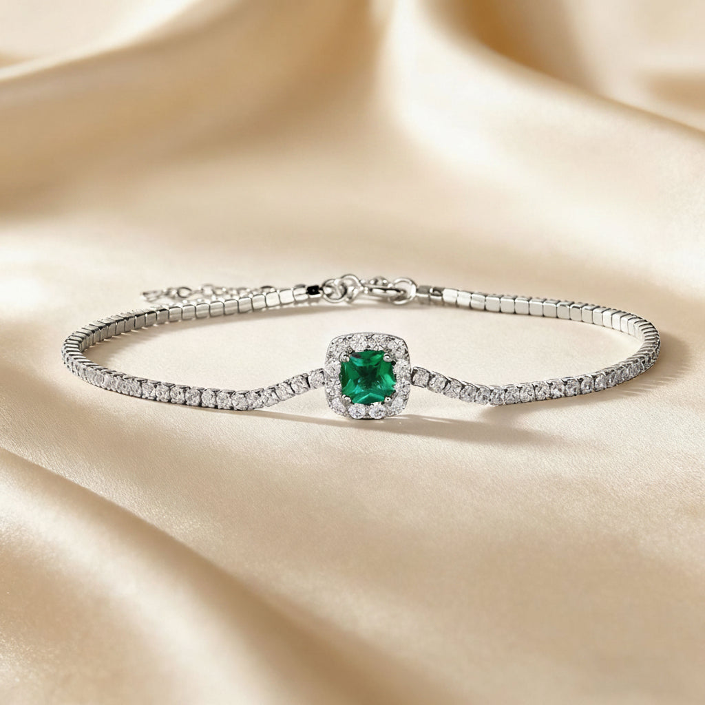 S925 Sterling Silver Lab Emerald Pave Bracelet, Vintage Classic Premium for Women - Photo 3