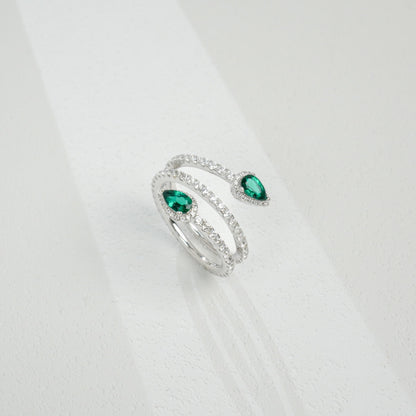 S925 Sterling Silver Lab Emerald Ring, Teardrop Simple Design - Photo 6