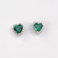 S925 Sterling Silver Lab Emerald Stud Earrings, Heart Diamond Vintage - Photo 2