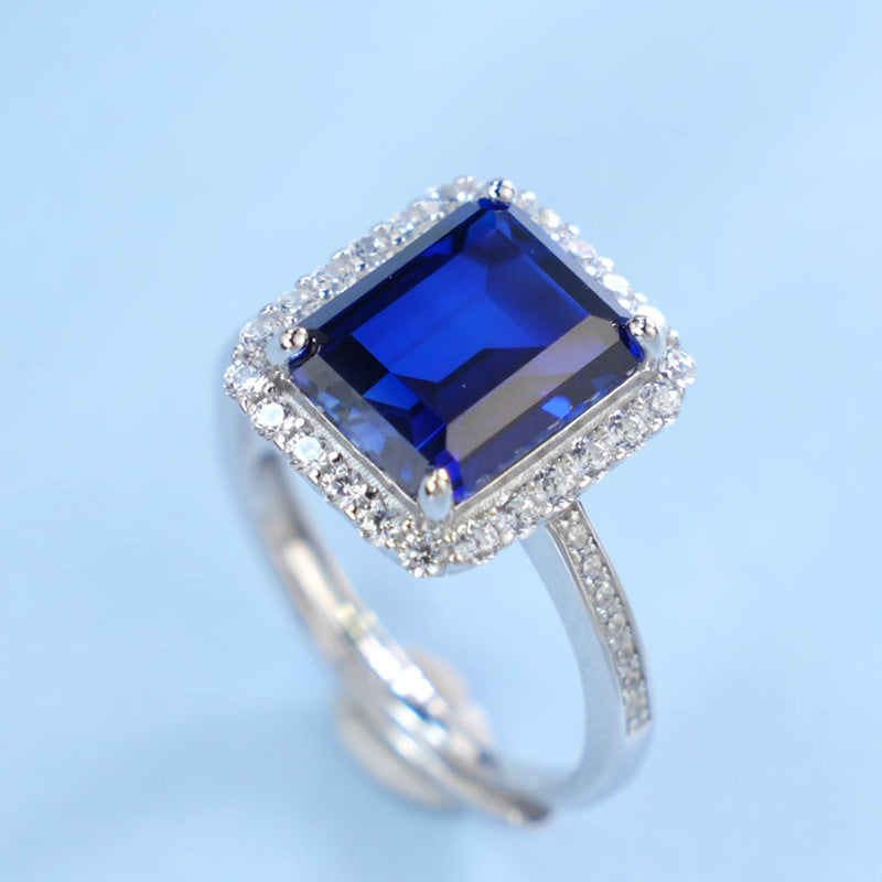 925 Sterling Silver Lab Sapphire Ring for Women, Vintage Trendy Versatile - Photo 3