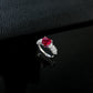 S925 Sterling Silver Lab Pigeon Blood Ruby Heart Pave Closed Ring, Engagement Premium for Women - Photo 3