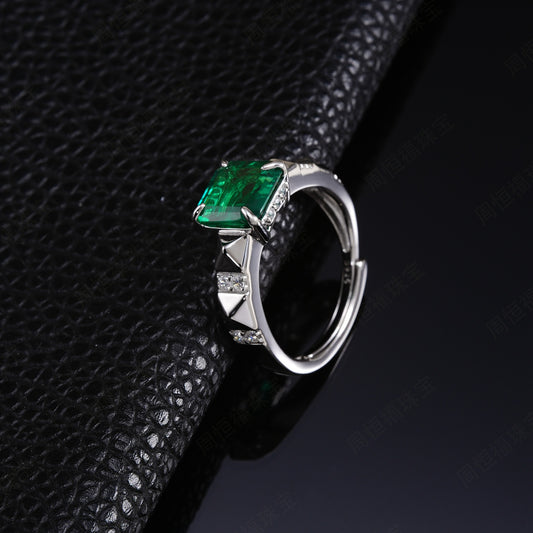 Princess-Cut Lab Emerald Ring S925 Silver, Vintage Lab Gemstone - Photo 1