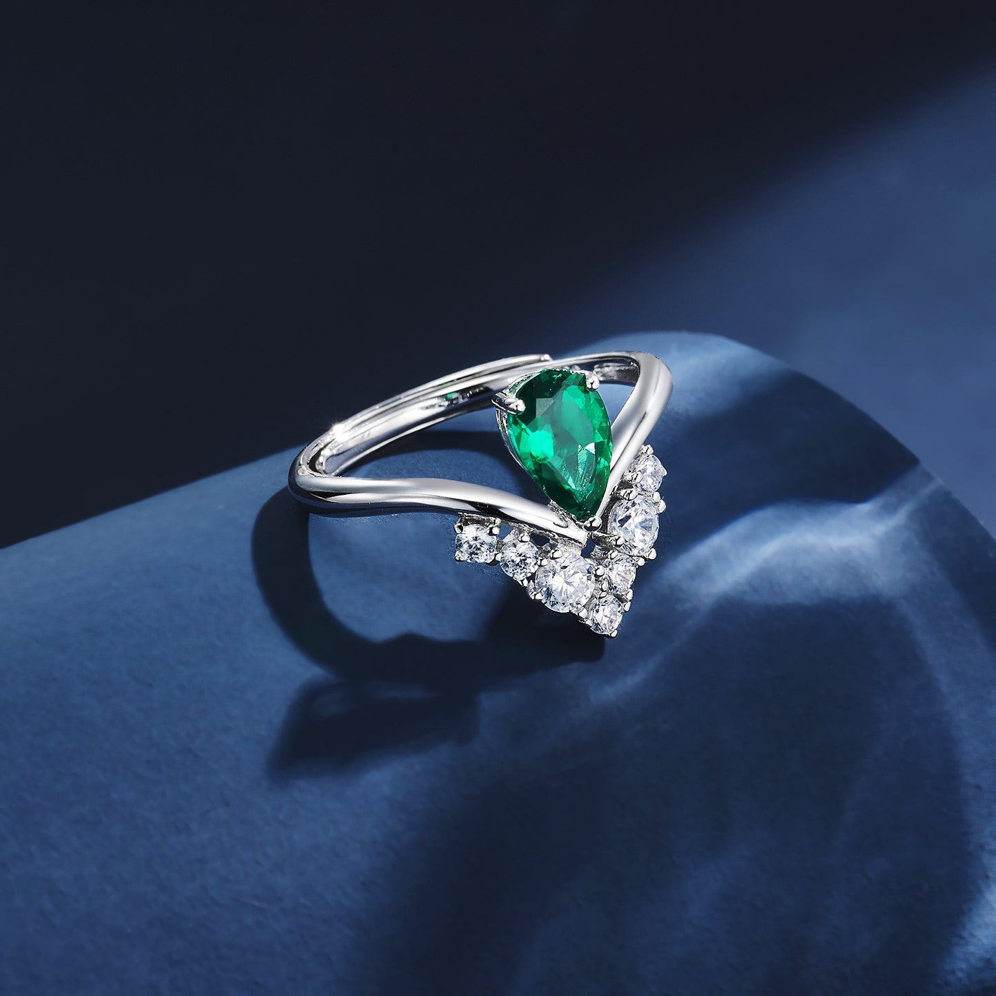 S925 Sterling Silver Lab Emerald Ring Adjustable, Crown Style Gift - Photo 2