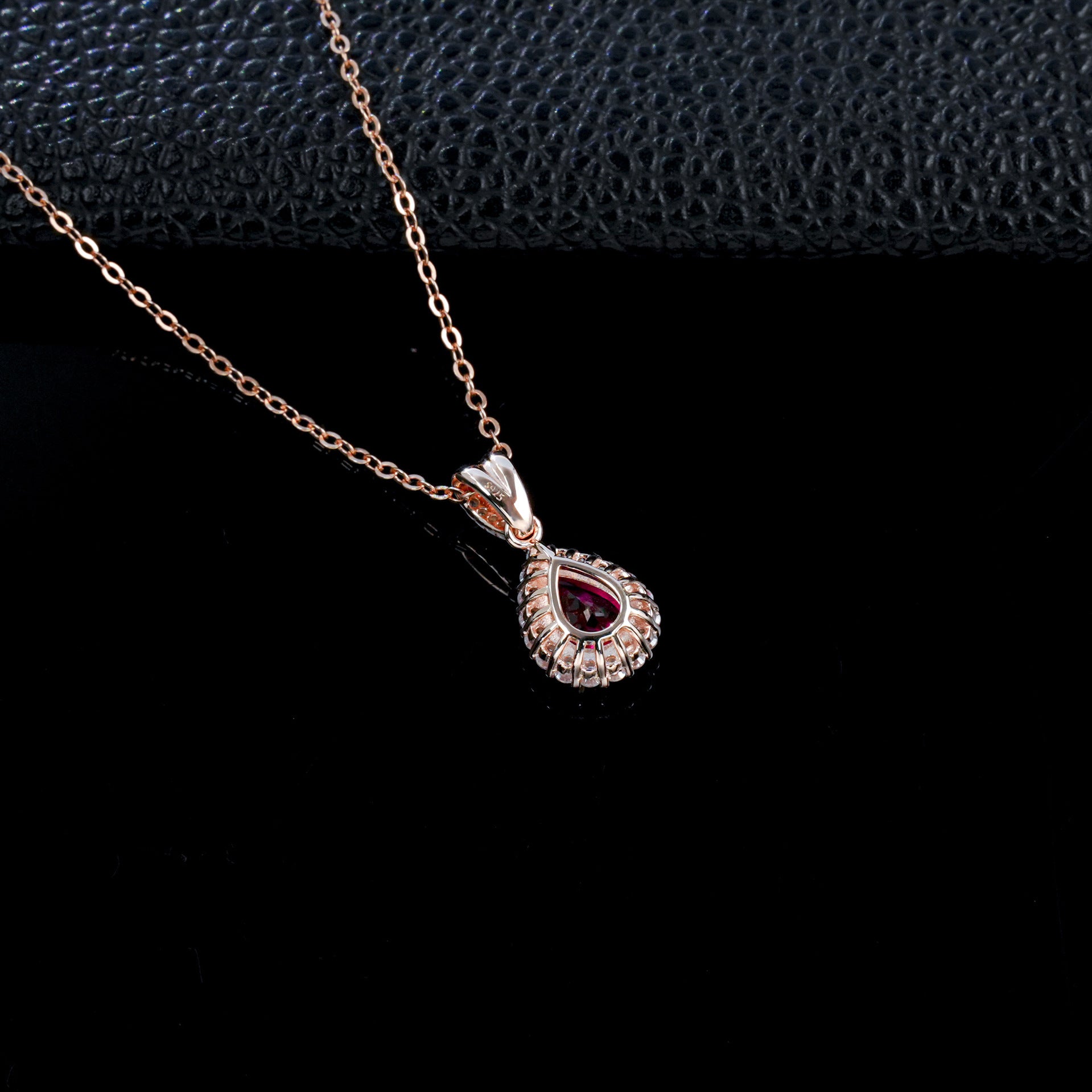S925 Silver Teardrop Lab Ruby Necklace, Diamond Halo Birthday - Photo 4