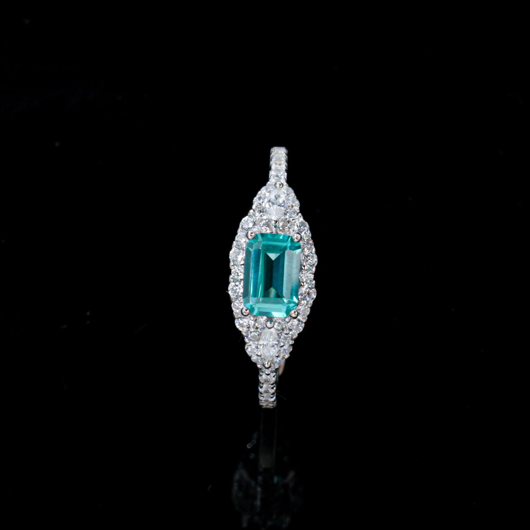 S925 Silver Rectangle Lab Paraiba Tsavorite Diamond, Gemstone Ring - Photo 6