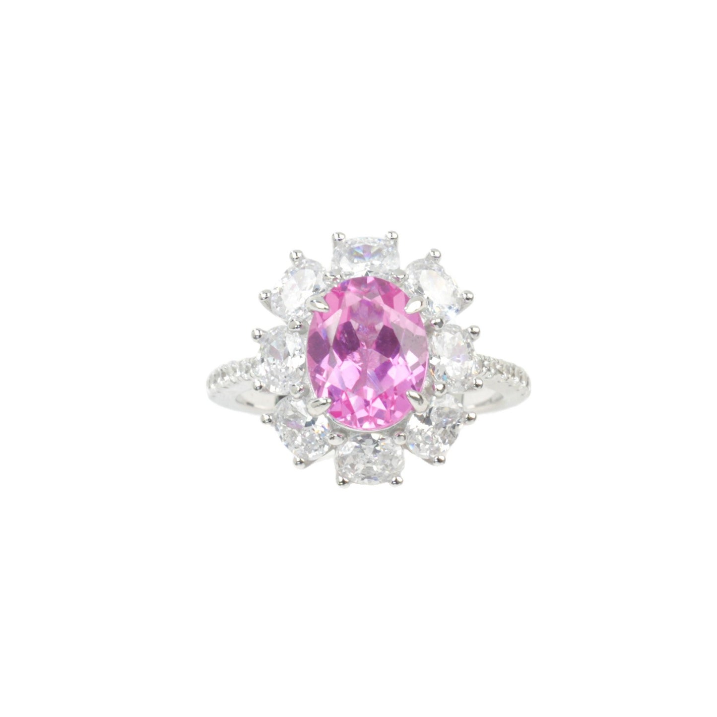 S925 Sterling Silver Pink Diamond Cushion Four-Prong Ring, Versatile for Women - Photo 5