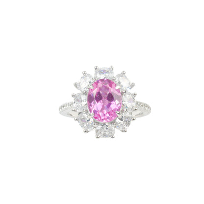 S925 Sterling Silver Pink Diamond Cushion Four-Prong Ring, Versatile for Women - Photo 5