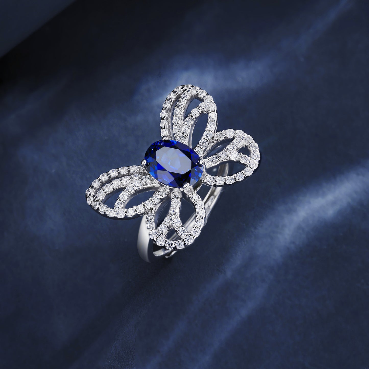 Lab Sapphire Ring 925 Sterling Silver Butterfly Premium Gift - Photo 4
