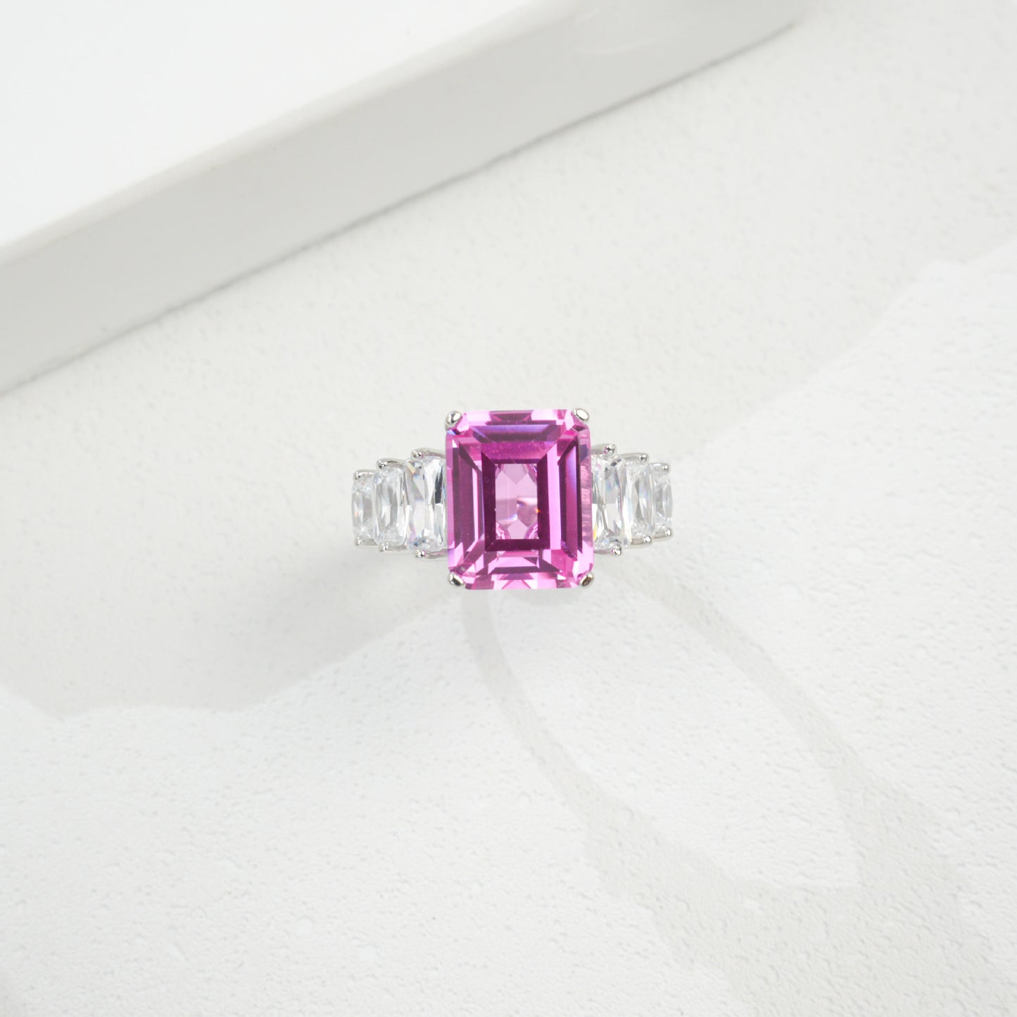 S925 Sterling Silver Lab Padparadscha Emerald-Cut Ring, Versatile - Photo 3