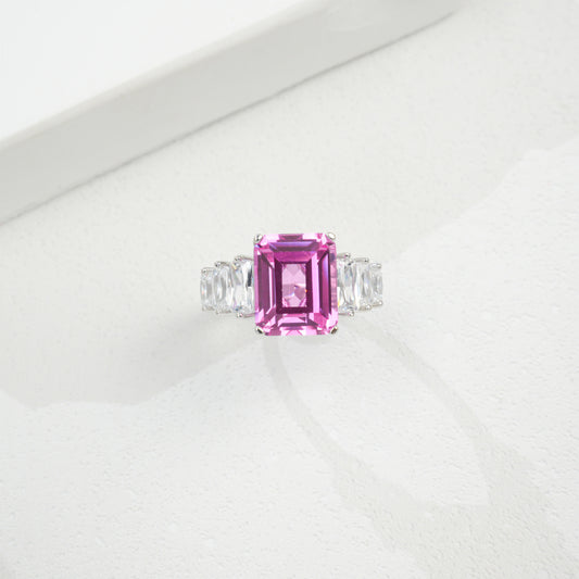 S925 Sterling Silver Lab Padparadscha Emerald-Cut Ring, Versatile - Photo 3