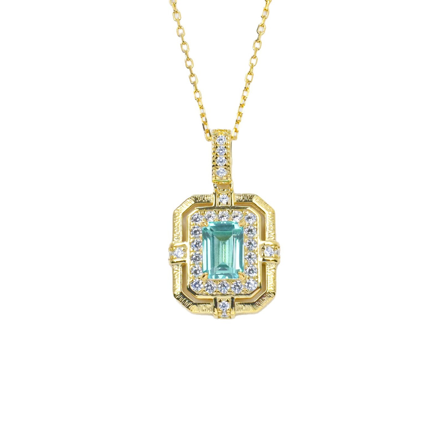 Vintage 925 Silver Emerald Necklace, Full Diamond Halo - Photo 5