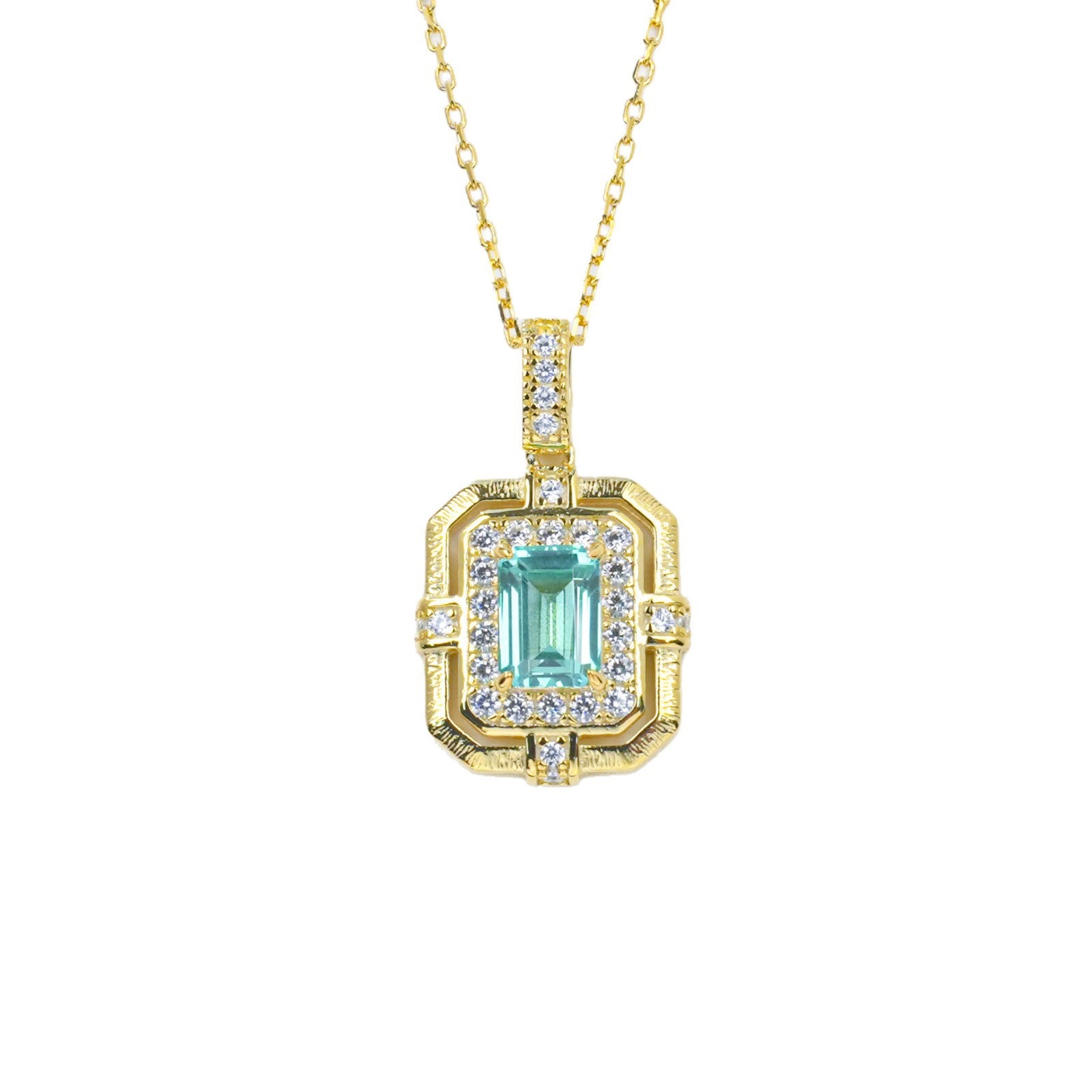Vintage 925 Silver Emerald Necklace, Full Diamond Halo - Photo 5