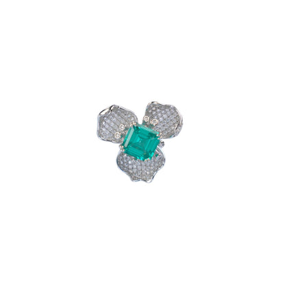 S925 Sterling Silver Paraiba Sapphire Flower Ring, Designer Versatile - Photo 5