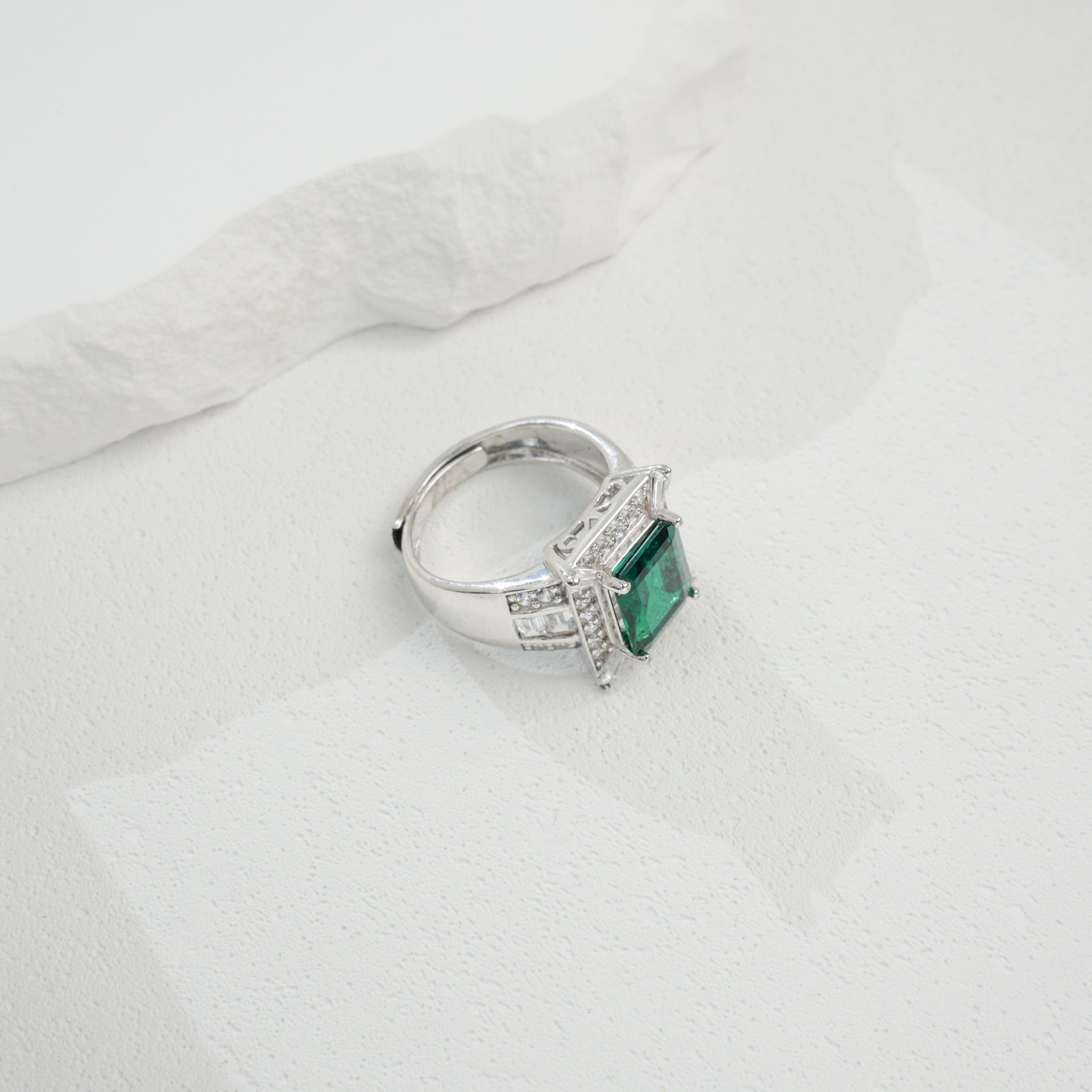 S925 Sterling Silver Lab Emerald Ring, Versatile Ring - Photo 4