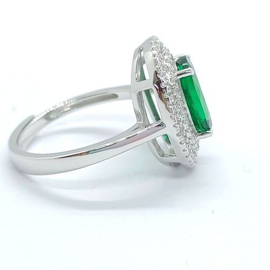 S925 Sterling Silver Lab Emerald Ring Adjustable, Vintage Gift Engagement - Photo 3