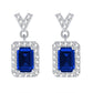 925 Sterling Silver Lab Sapphire Geometric Earrings & Necklace, Vintage Minimalist - Photo 2