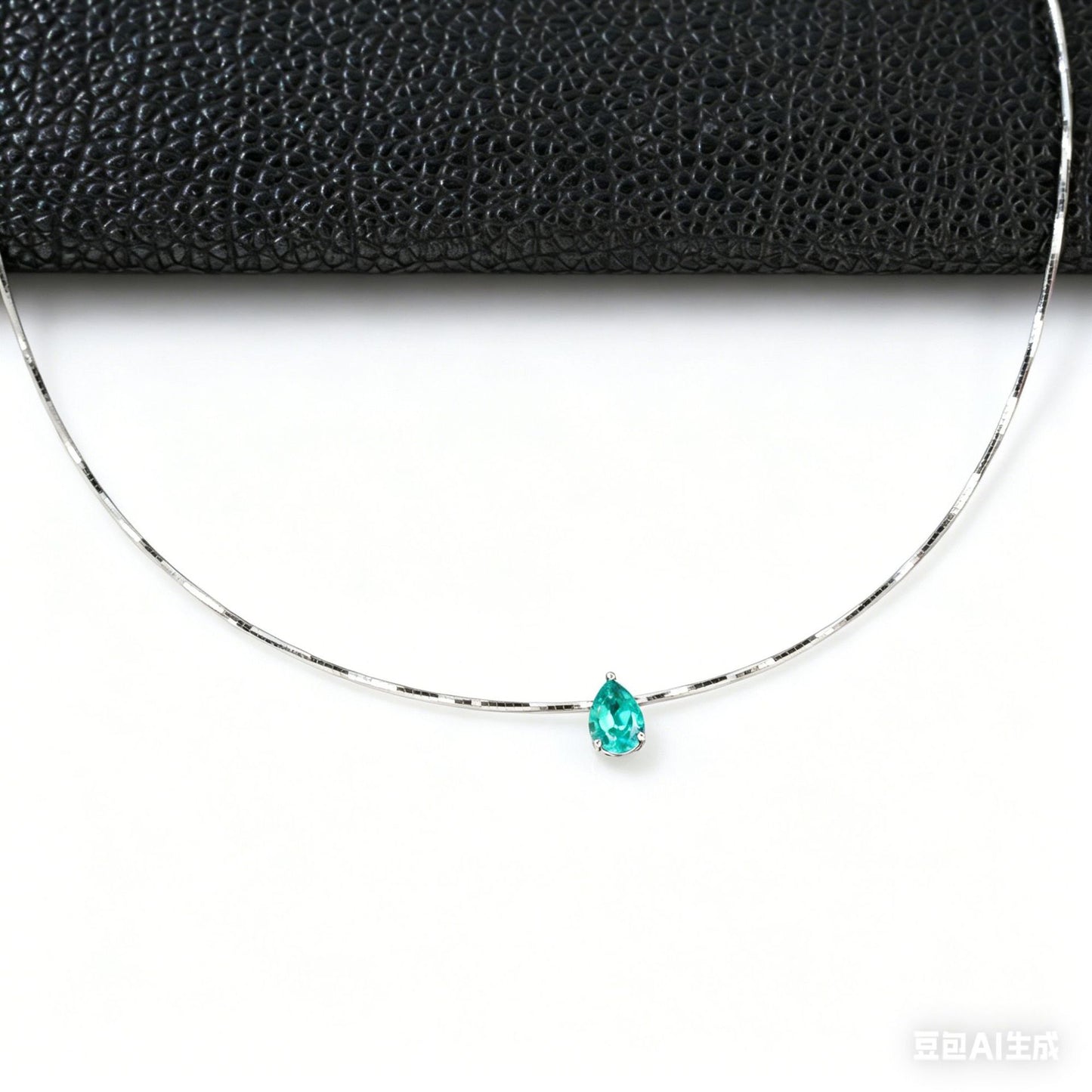 925 Sterling Silver Paraiba Green Garnet Teardrop Snake Chain Choker, Versatile for Women - Photo 2