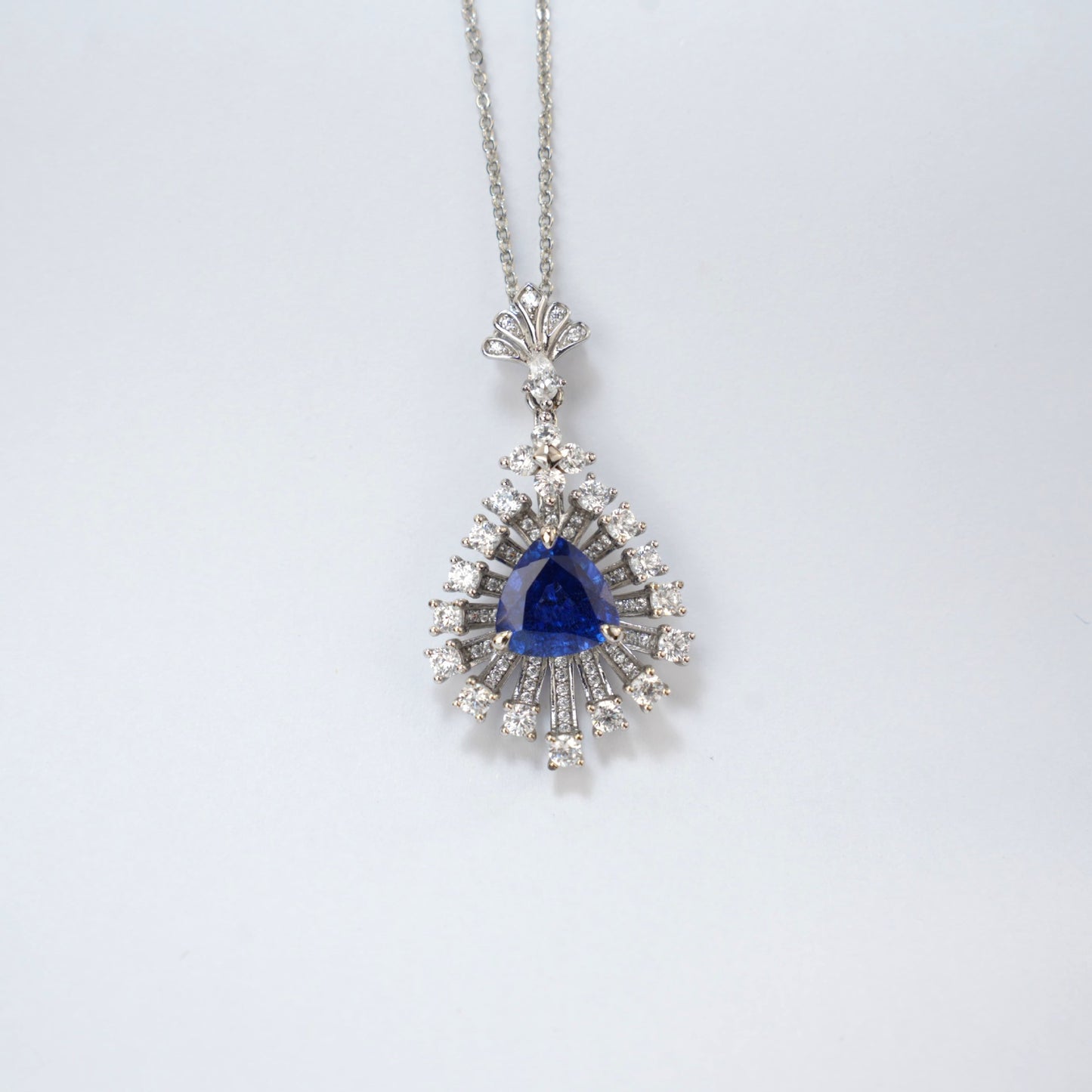 S925 Sterling Silver Triangle-Cut Sapphire Pendant Radiant Halo, Versatile Premium - Photo 4