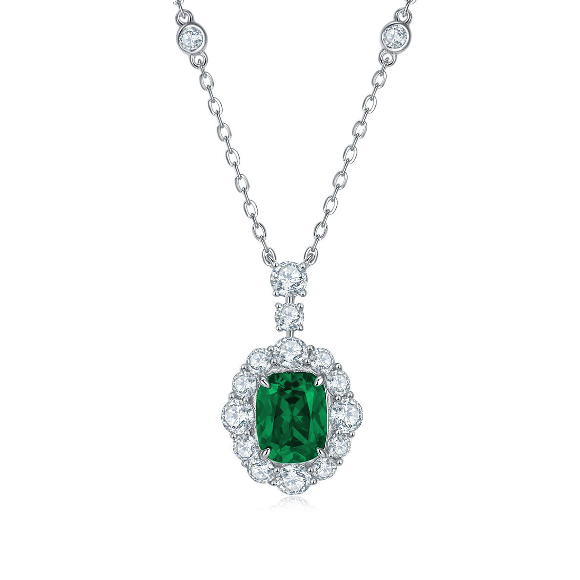 S925 Silver Lab Emerald Necklace Princess Style Premium - Photo 5