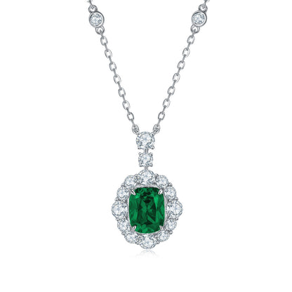 S925 Silver Lab Emerald Necklace Princess Style Premium - Photo 5