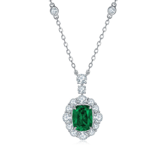 S925 Silver Lab Emerald Necklace Princess Style Premium - Photo 5
