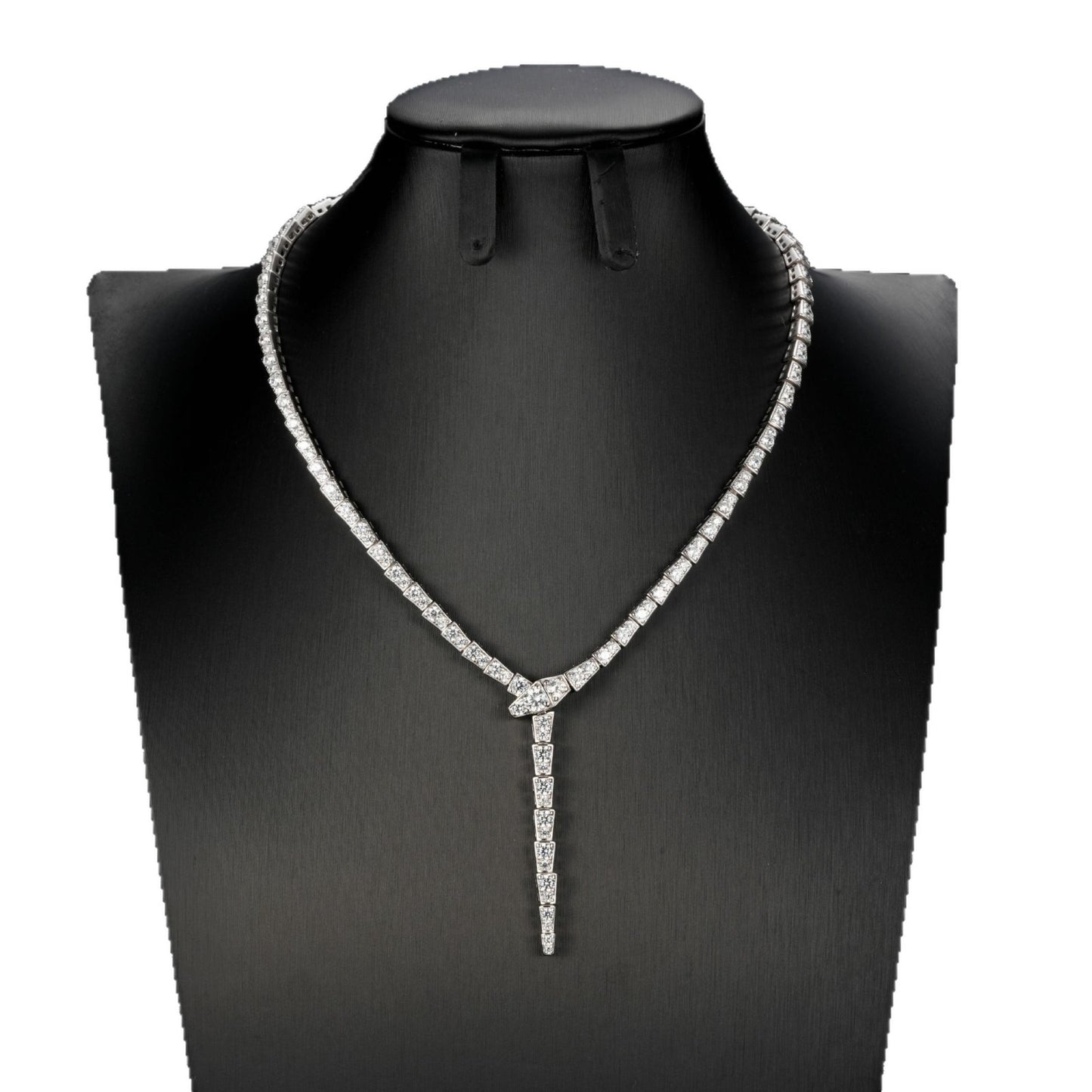 S925 Sterling Silver Y-Shape Pave Snake Chain Choker Necklace, Premium - Photo 5