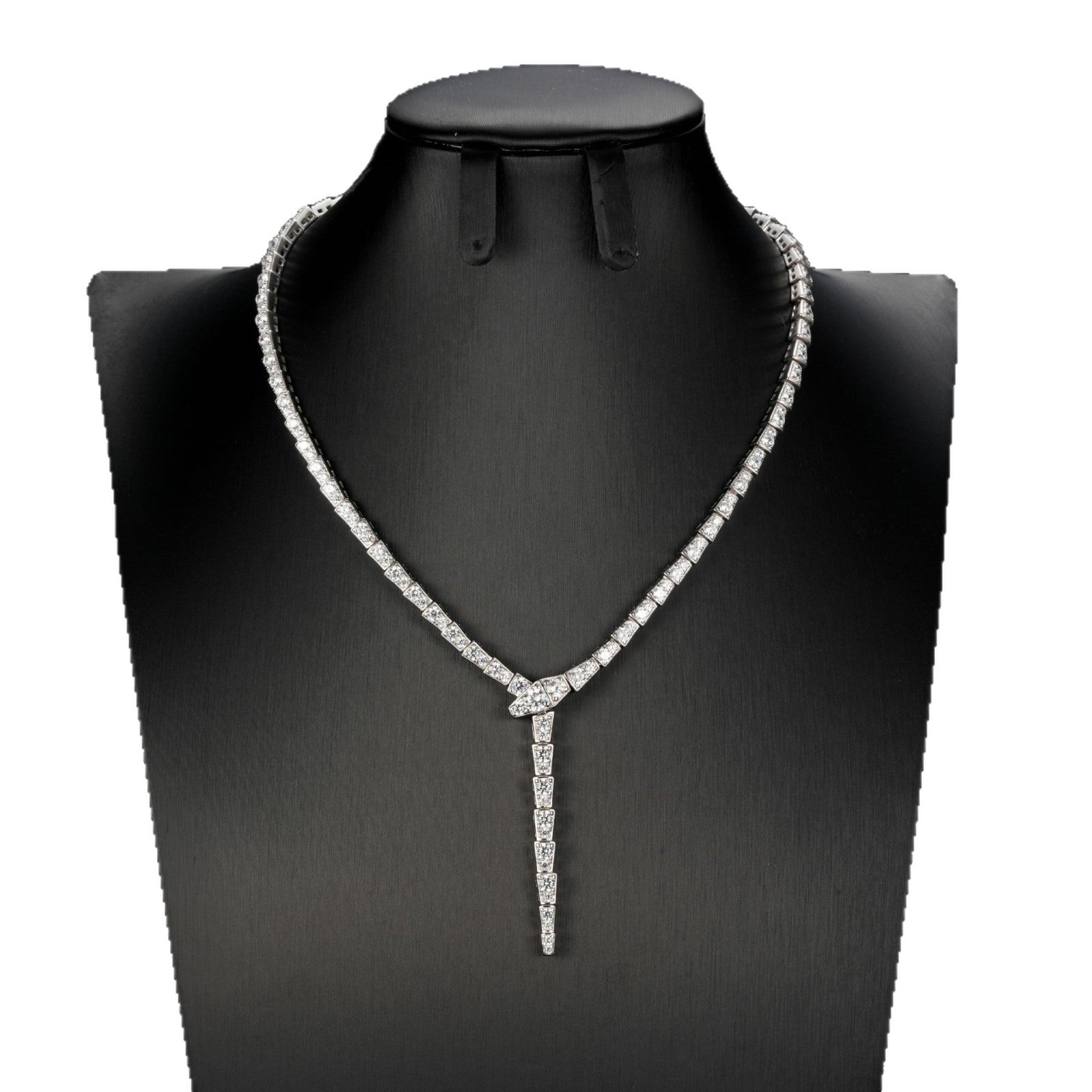 S925 Sterling Silver Y-Shape Pave Snake Chain Choker Necklace, Premium - Photo 5