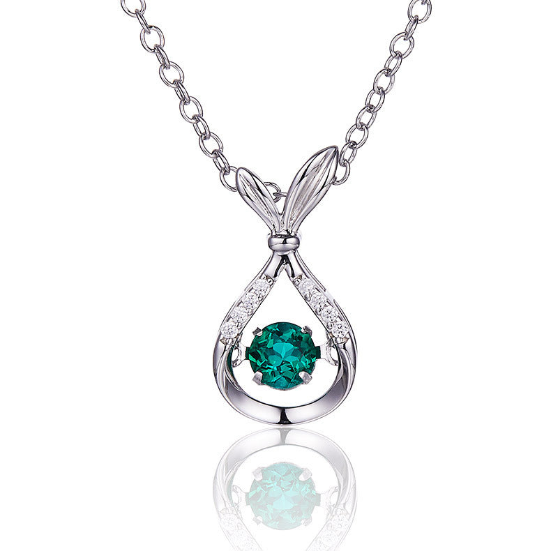 S925 Silver Hollow Lucky Bag Emerald Necklace, Small Gentle Simple - Photo 5