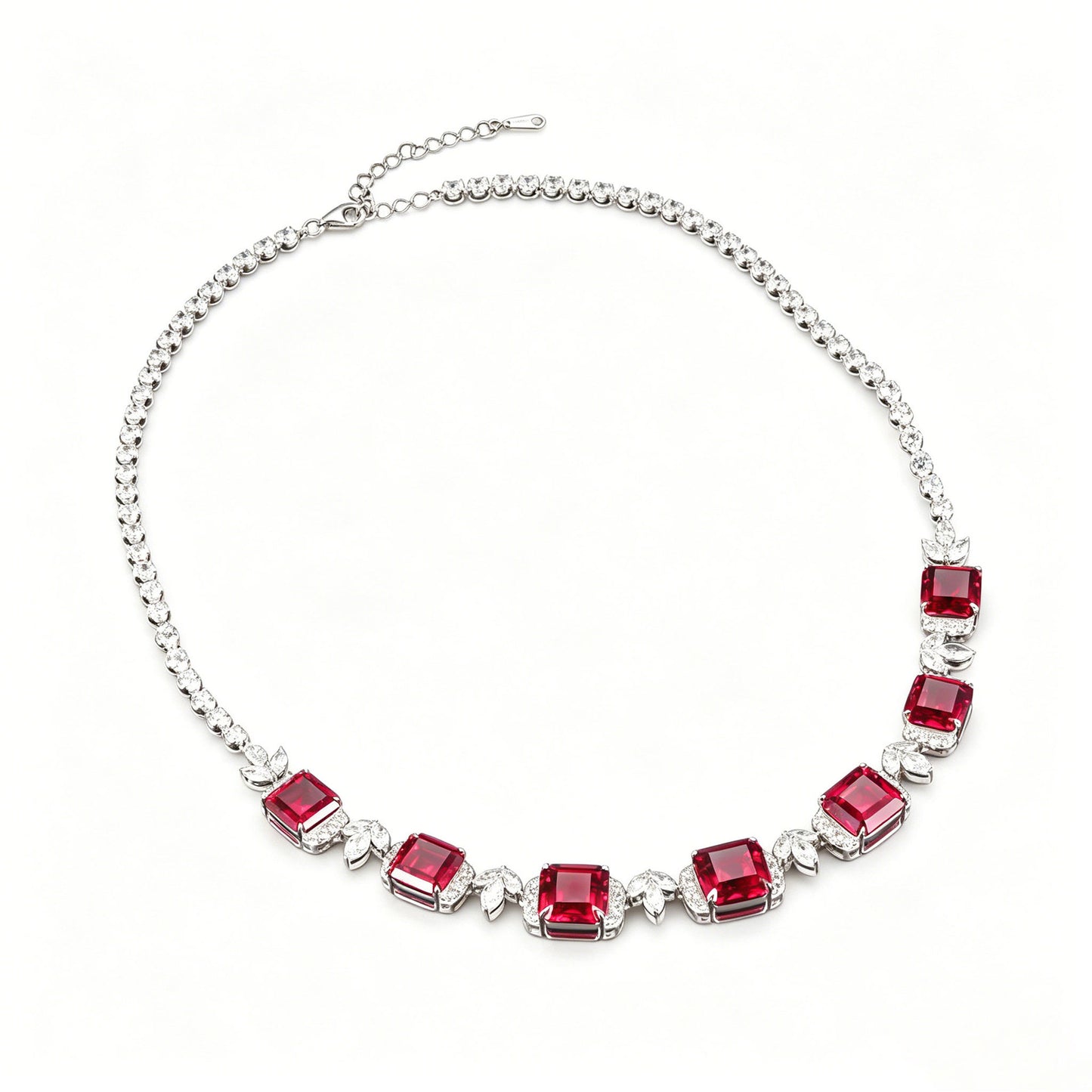 S925 Sterling Silver Red Corundum Pave Necklace, Premium for Women - Photo 5