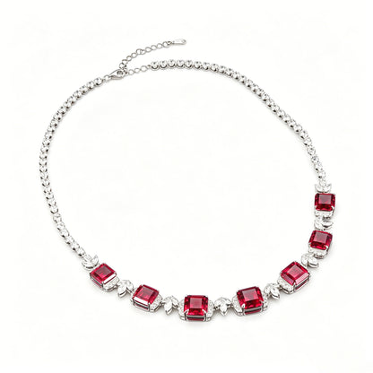 S925 Sterling Silver Red Corundum Pave Necklace, Premium for Women - Photo 5