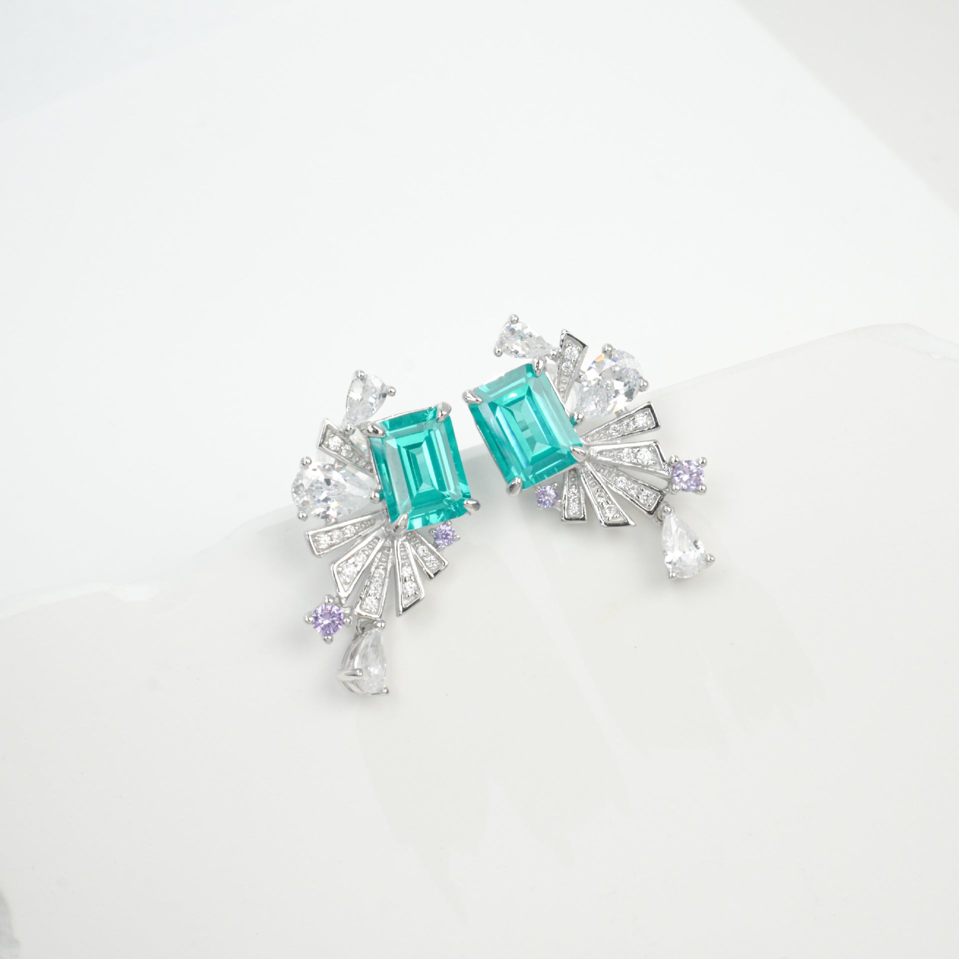 S925 Sterling Silver Lab Paraiba Square coloured Gemstone Multi-Diamond, Versatile - Photo 6