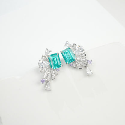 S925 Sterling Silver Lab Paraiba Square coloured Gemstone Multi-Diamond, Versatile - Photo 6